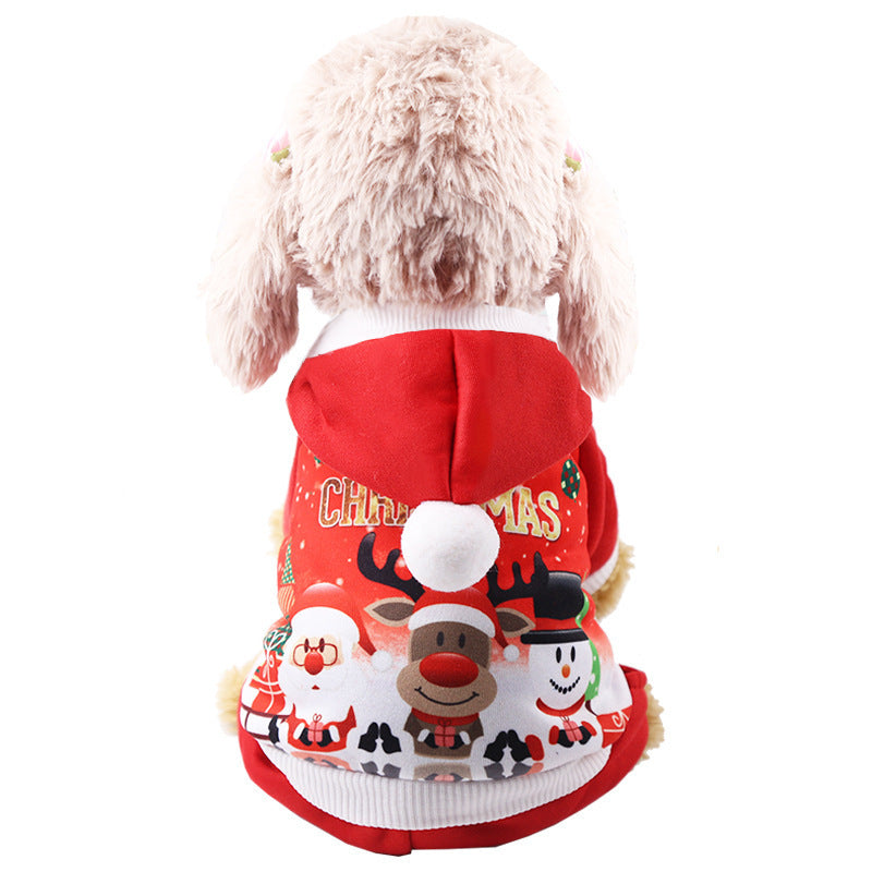 Four legs Christmas snowman elk catch velvet hoodie dog cat pet clothes autumn winter supplies manufacturers