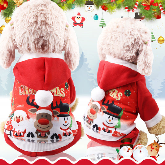 Four legs Christmas snowman elk catch velvet hoodie dog cat pet clothes autumn winter supplies manufacturers