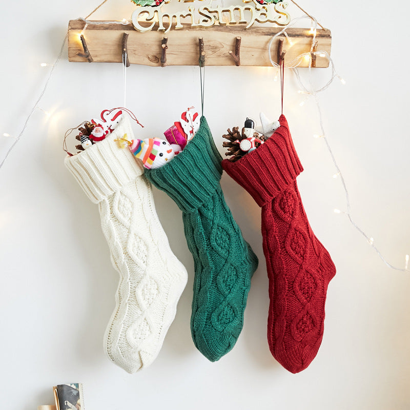 Large 46CM knitted wool home wall decoration candy bag socks diamond gift bag socks hanging Christmas socks