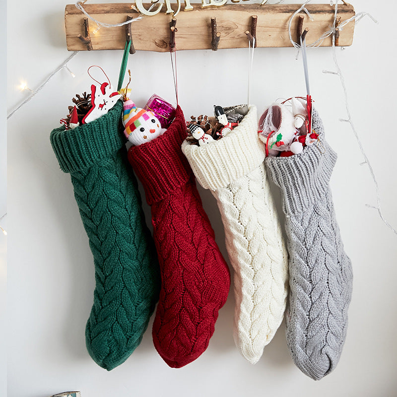 Large 46CM knitted wool home wall decoration candy bag socks diamond gift bag socks hanging Christmas socks